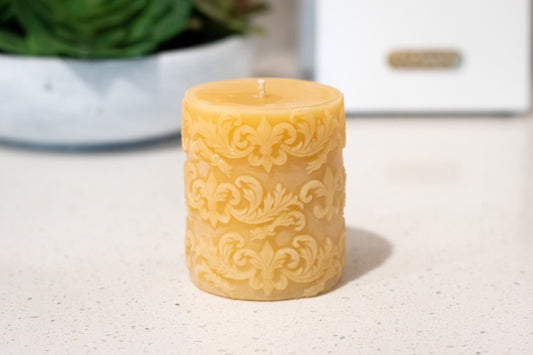 Fleur de lis Cylinder Beeswax Candle